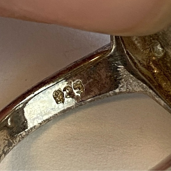 Vintage Sterling Silver Heart Ring Mother Of Pearl Cutout Pink Blue Y2K Size 9 - Picture 10 of 12